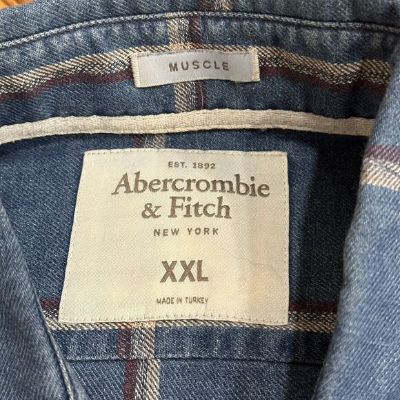 XXL Abercrombie And Fitch Men's Blue Plaid Shirt - Picture 6 of 11